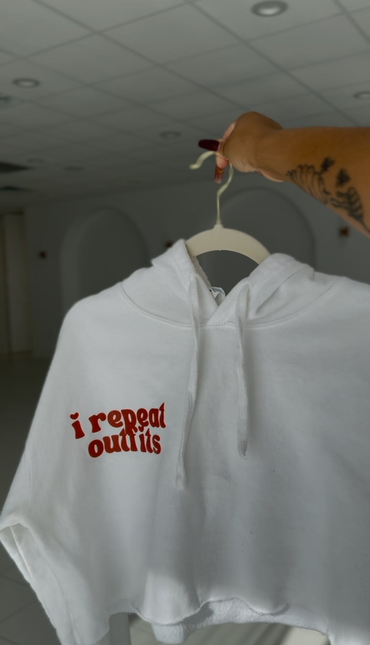 "Repeat" Crop Hoodie - White/Orange